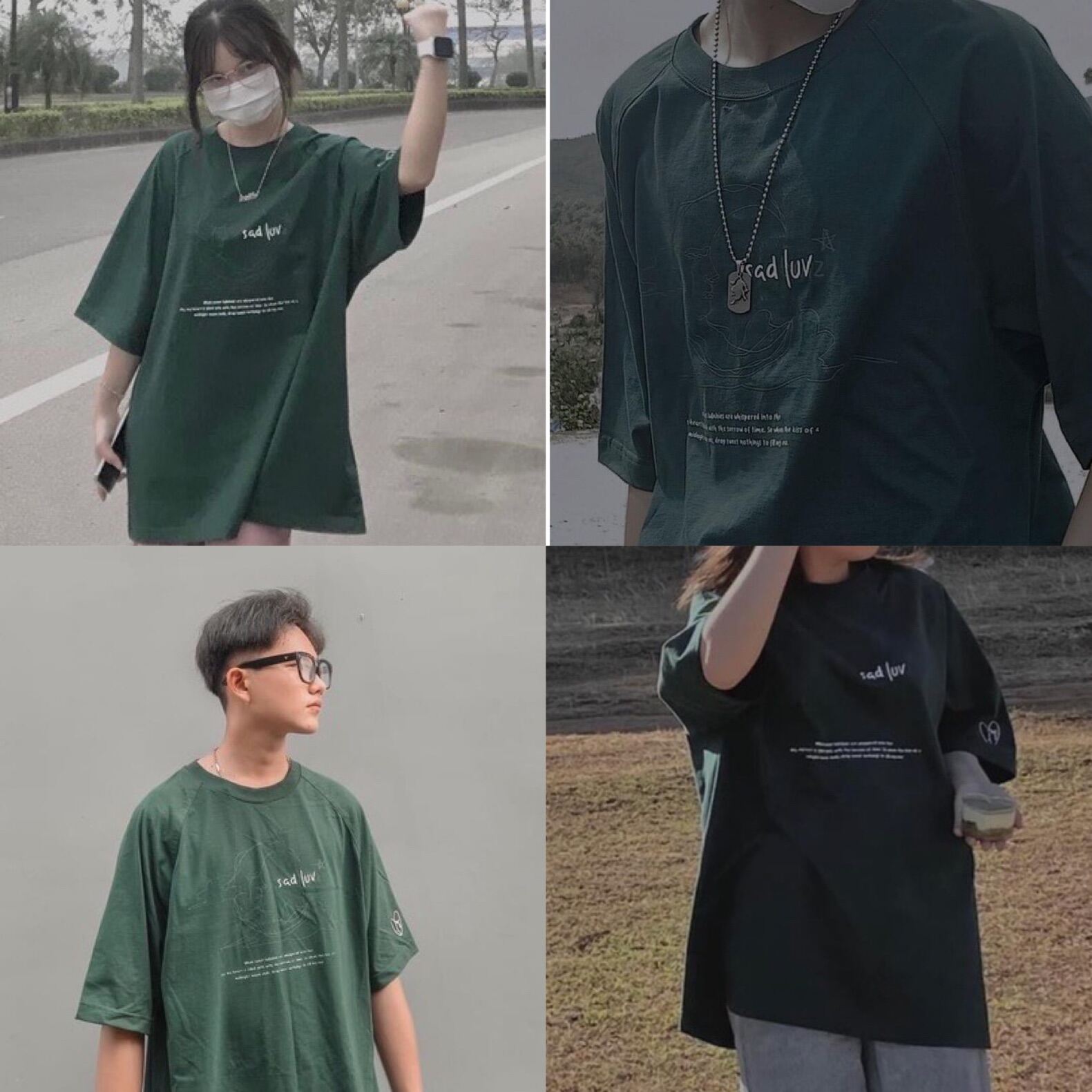 Áo thun sadluv xanh lá hot trend thời trang nam nữ unisex