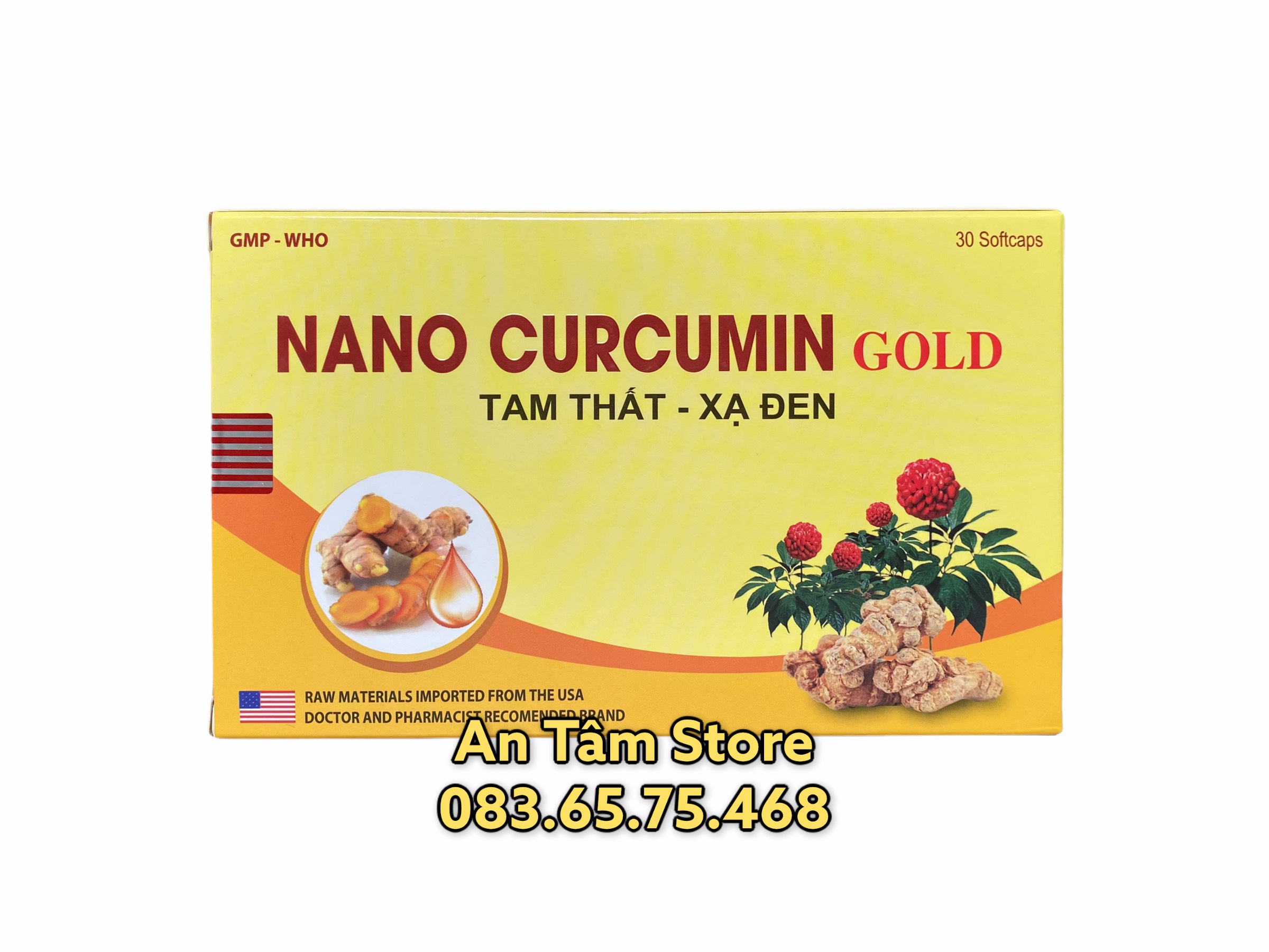 Nano Curcumin Gold - Giúp giảm các triệu chứng viêm loét dạ dày, tá tràng, thượng vị, hang vị (Hộp 30 viên)