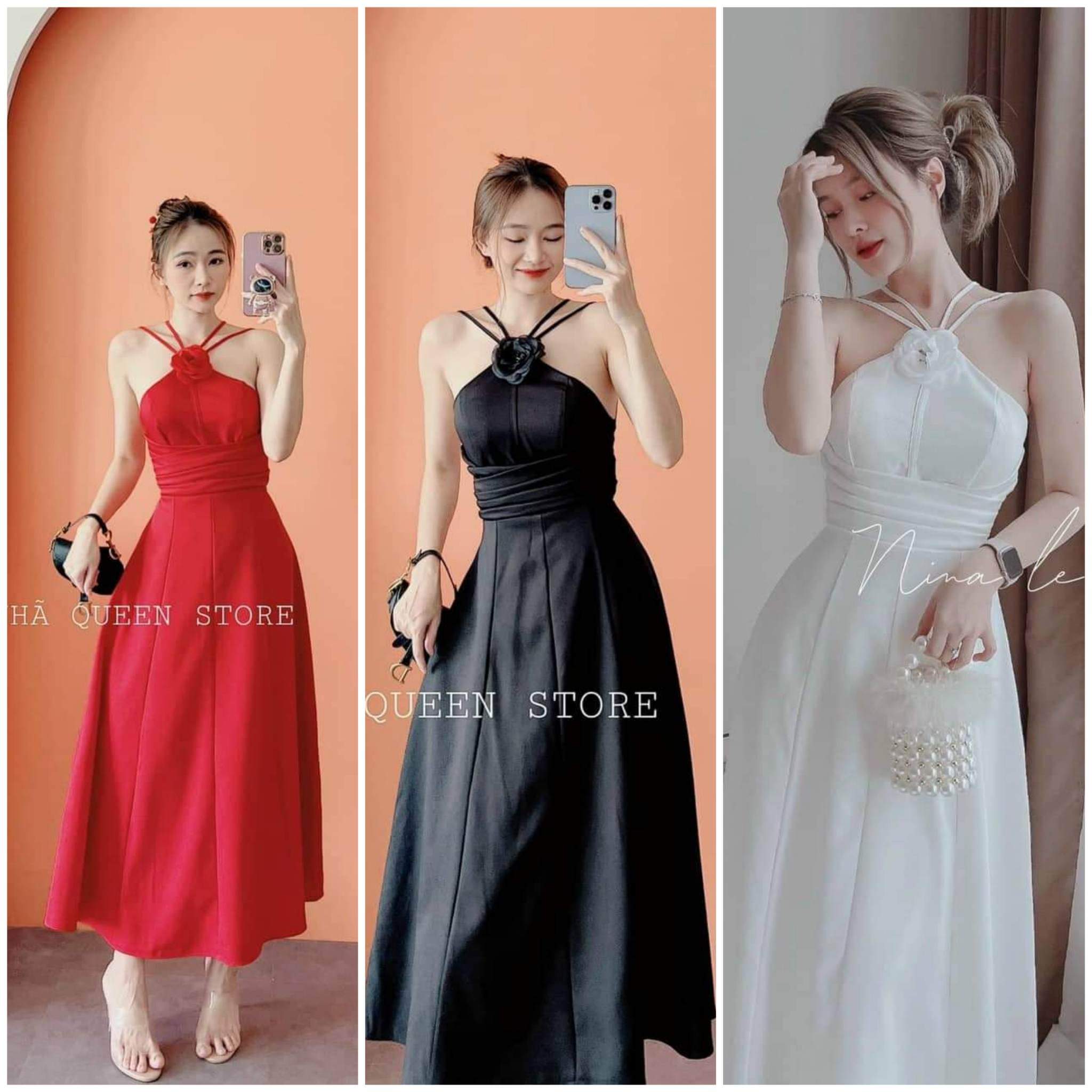 Đầm cổ đang dây kết bông cực xinh