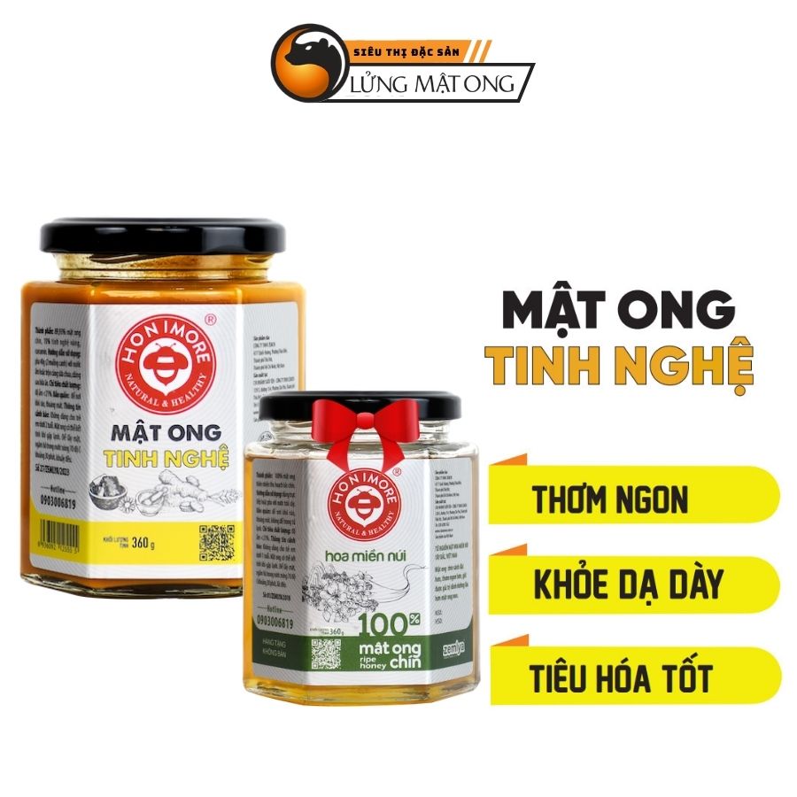 Combo Mật ong tinh nghệ Honimore 360g + 1 lọ Mật ong chín Honimore 360g - Giúp hỗ trợ cải thiện đau dạ dày