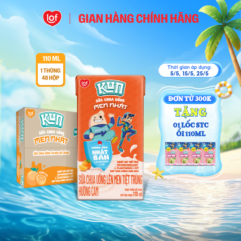 Sữa chua uống KUN vị cam thùng 48 hộp x 110ml (Có thể nhận bao bì cũ/mới)