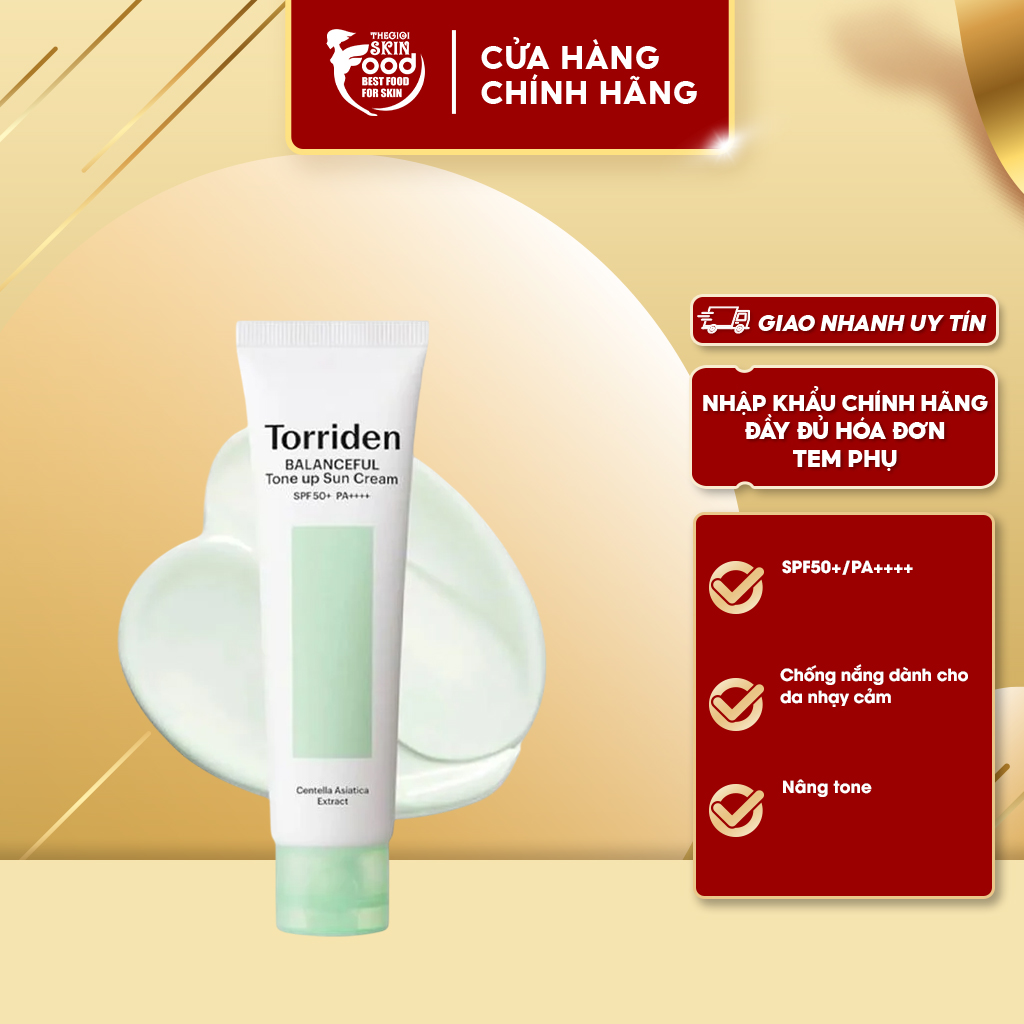 Kem Chống Nắng Nâng Tone Torriden Balanceful Cica Tone Up Sun Cream SPF 50+ PA++++ 60ml