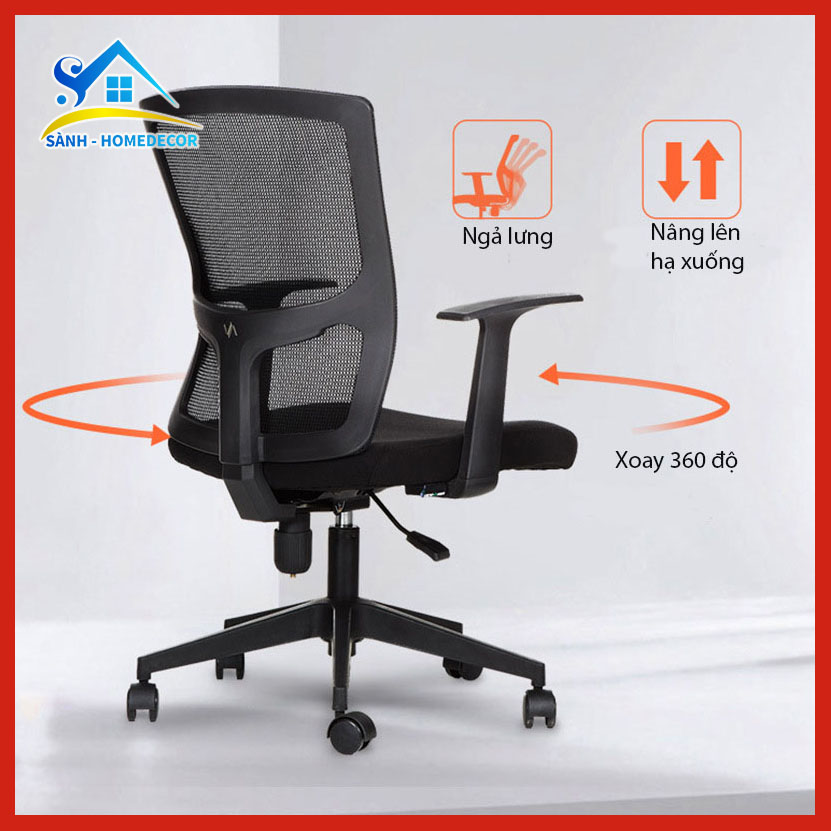 Ghế văn phòng giá rẻ chân xoay gắn bánh xe di động SGX006, ghế văn phòng ngả lưng nệm mút êm cao cấp- Made by SÀNH DECOR