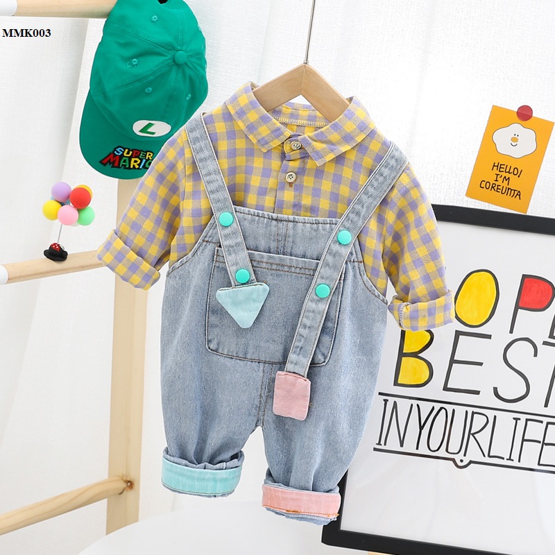 Set quần yếm denim cho bé trai MMK003