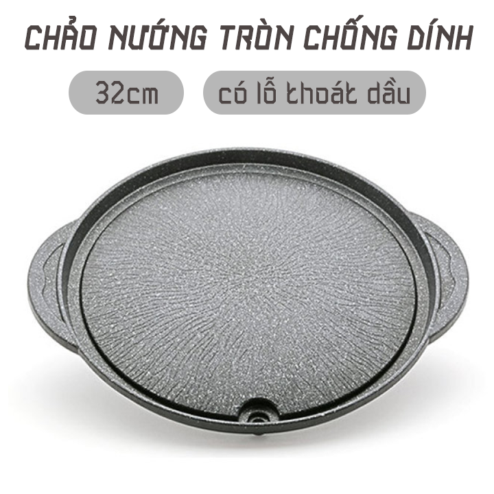 Chảo nướng tròn 32cm chống dính có lỗ thoát dầu, chảo không dính tiện dụng, chảo nướng thịt có tay cầm, chảo nhà bếp