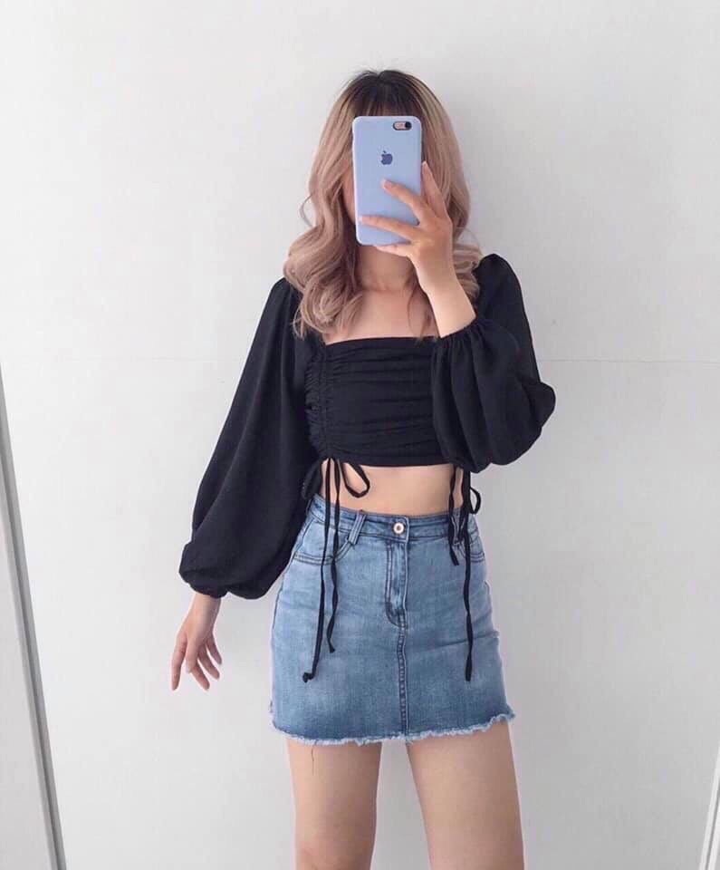 [HCM]Áo Croptop VOAN Cổ Vuông Nhún Rút Eo Hai Bên Tiểu Thư Có Nhún Lưng Sau Thời trang Shop New SKy Max