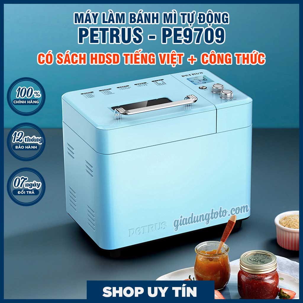 Máy làm bánh mì tự động petrus pe9709, tự làm các loại bánh mì, bánh gạo, mứt trái cây, ủ kem. bh 12 tháng