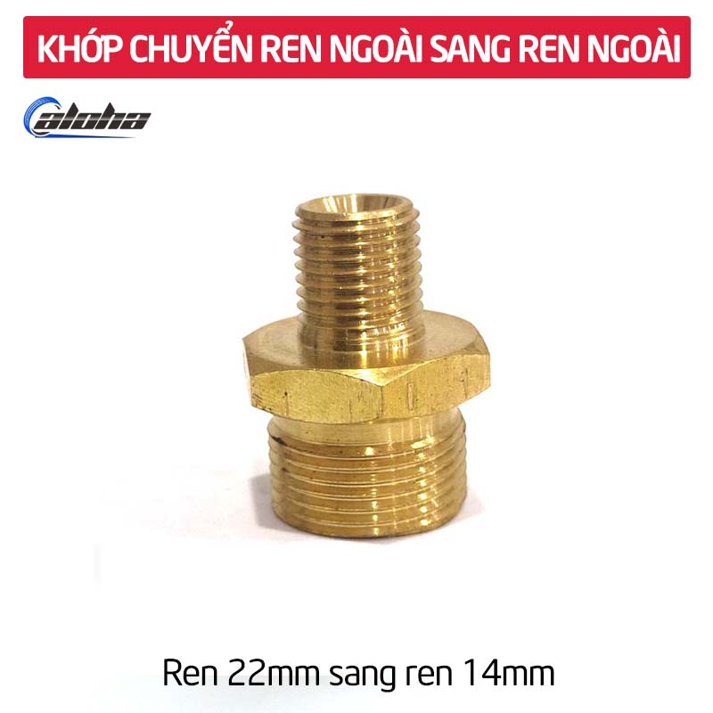 Khớp chuyển ren ngoài 22mm sang ren ngoài 14mm – phụ kiện máy rửa xe gia đình – đầu nối chuyển ren bằng đồng C0004-27