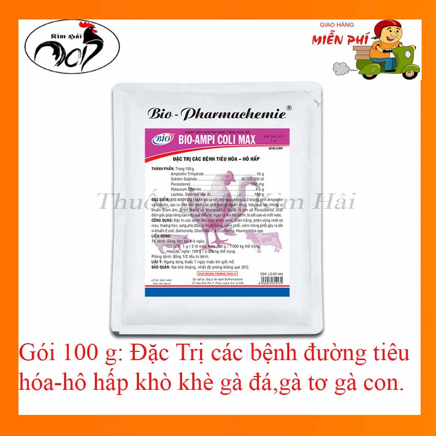 BIO-Ampi coli max-[gói 100 g]-Hỗ trợ các triệu chứng hô hấp,tiêu hóa cho gà tơ,gà con.