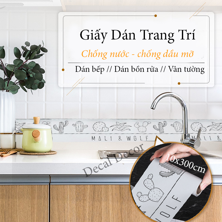 Giấy dán tường nhà bếp viền gạch kích thước 3m x 10 cm - Cuộn 3m Decal dán tường trang trí chống thấm nước dầu mỡ dễ làu chùi