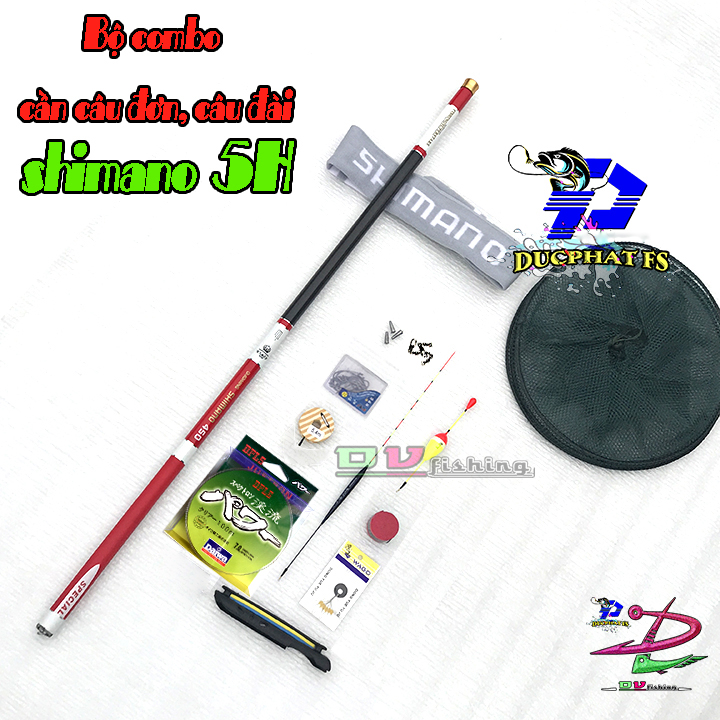 Bộ Cần Câu Tay 5H đọt ĐẦU ĐẶC ( 2 màu xanh lá , đỏ) nhấc tĩnh 1,5kg + Giỏ + Phụ Kiện