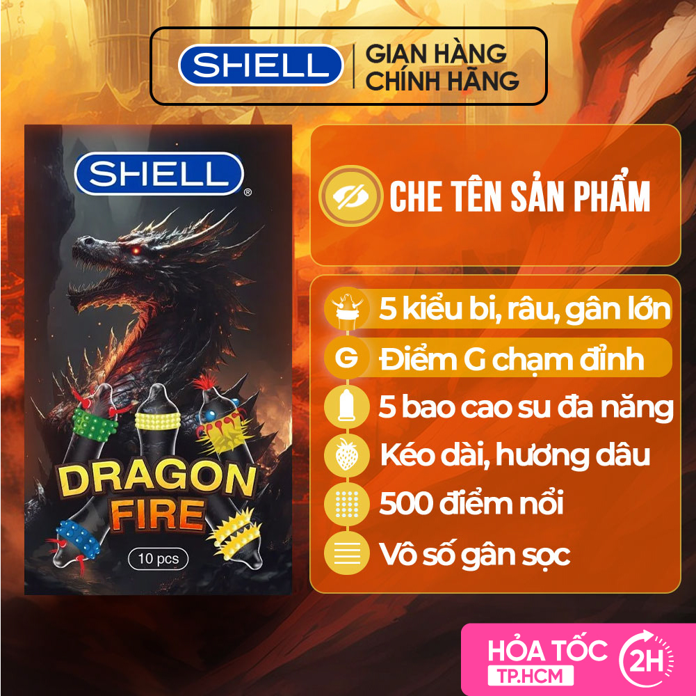 Bao cao su Shell Dragon Fire - Hộp 5 bao gai, bi nổi lớn + 5 bao Shell Performax (Hộp 10 cái) | SHELL CHÍNH HÃNG