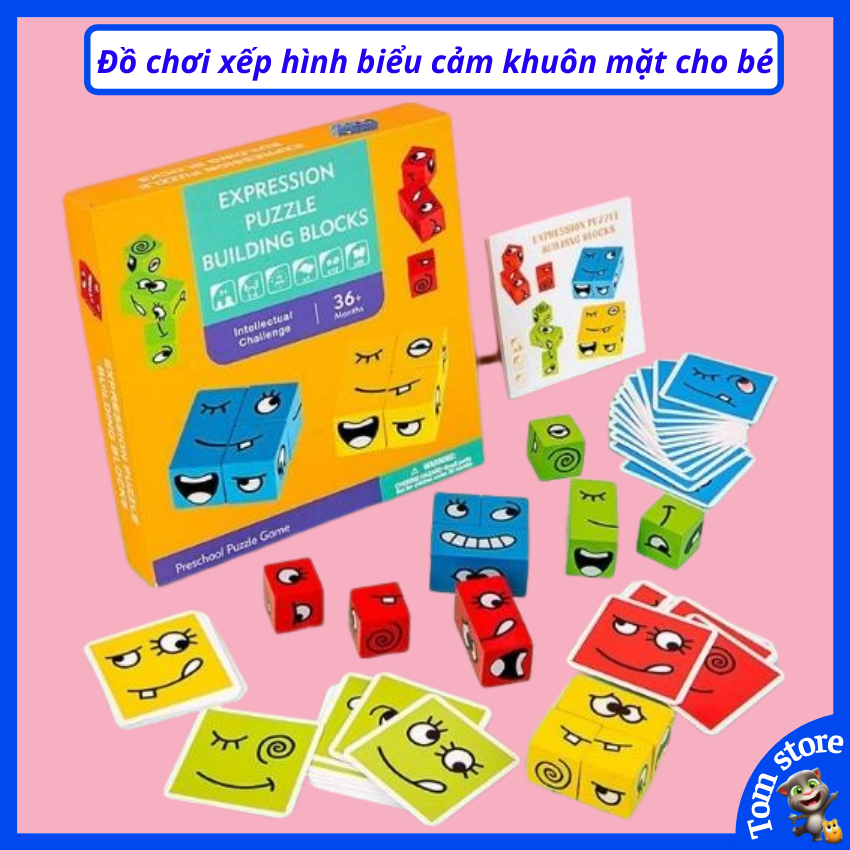 Đồ chơi thông minh cho trẻ em bộ xếp hình, ghép hình cảm xúc, biểu cảm khuôn mặt bằng gỗ cho bé trai, gái 2 3 4 5 6 7 8 tuổi. Trò chơi trí tuệ cho trẻ con, trẻ nhỏ TOM