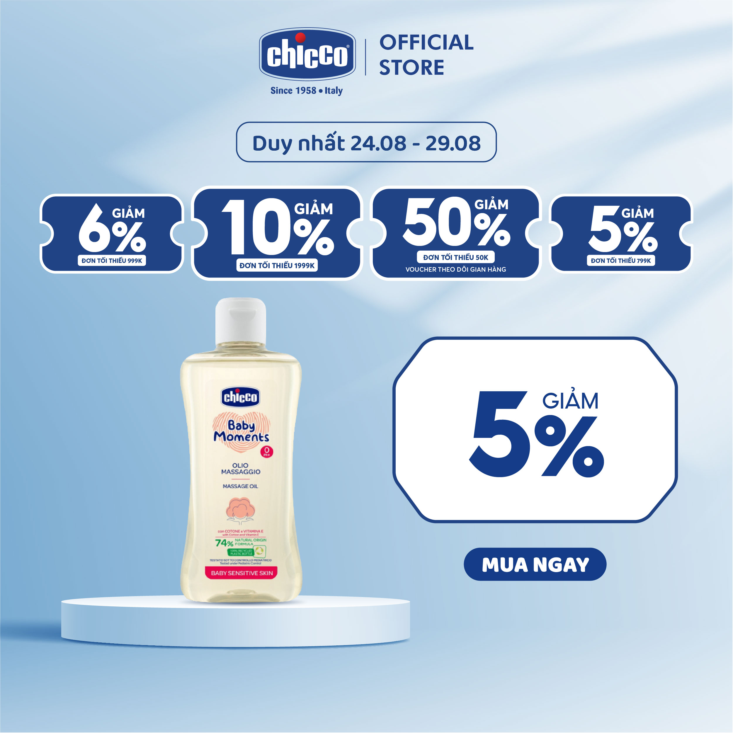 Dầu mát-xa chiết xuất Hạt bông Chicco 0M+ 200ml
