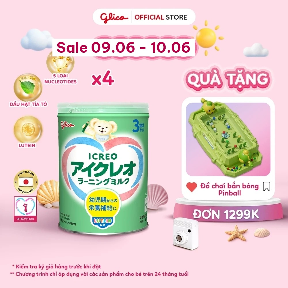 [QUÀ-VC-FREESHIP] Combo 4 Lon Thực Phẩm Bổ Sung Sữa Dinh Dưỡng GLICO ICREO LEARNING MILK  cho bé từ 3 tuổi trở lên (Số 3 - 4Lon x 820g/Lon)