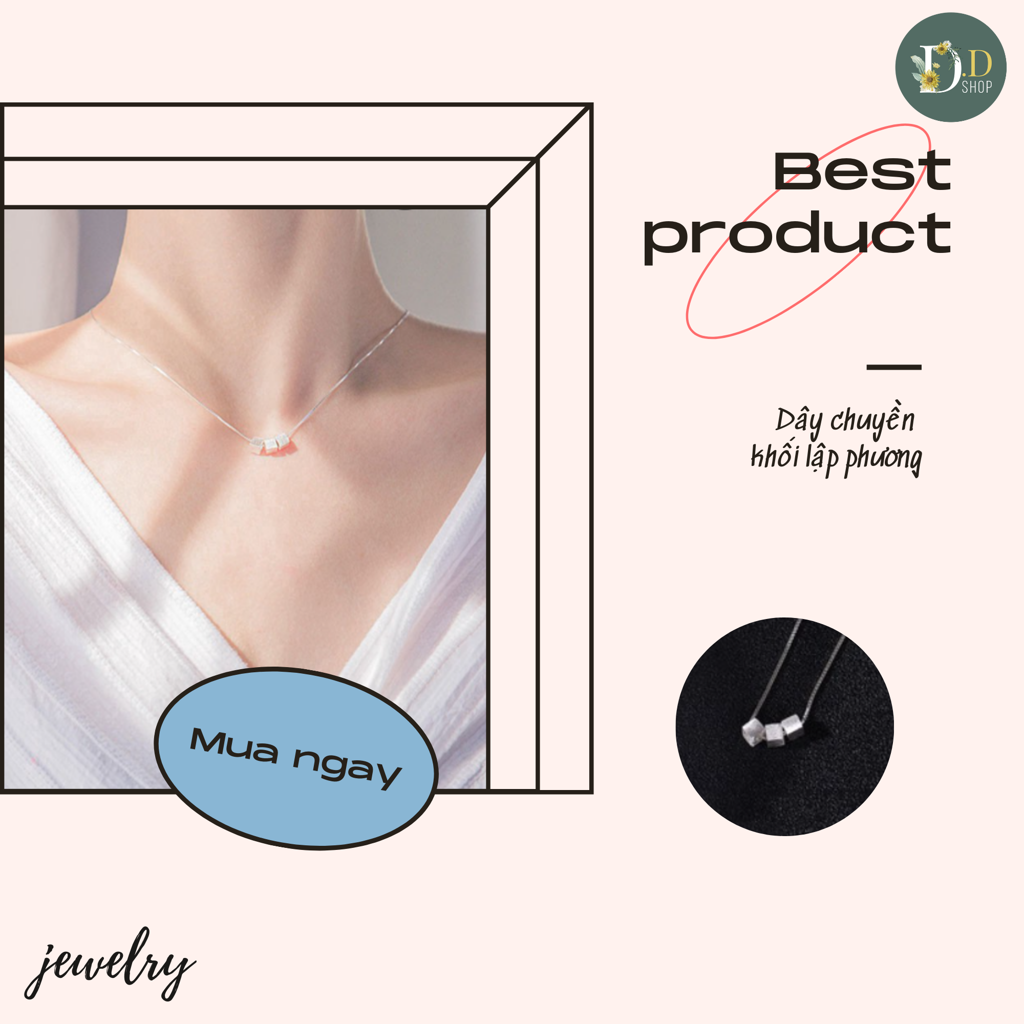 Dây chuyền mặt lập phương hợp thời trang
