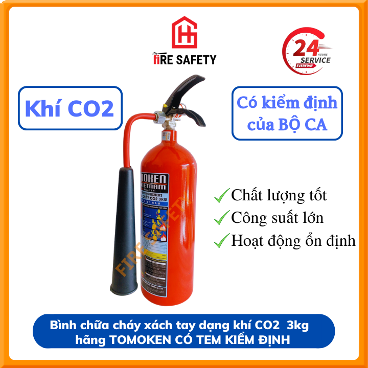 Bình cứu hỏa , bình chữa cháy xách tay dạng khí co2 3kg model tmk-vj/co2 3kg , đã kiểm định công nghệ nhật bản