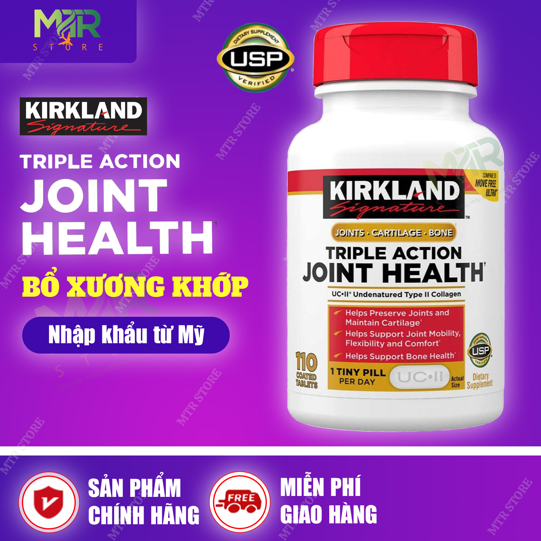Viên Uống Bổ Khớp Kirkland Signature Triple Action Joint Health Supplement 110 Tablets Imported from USA