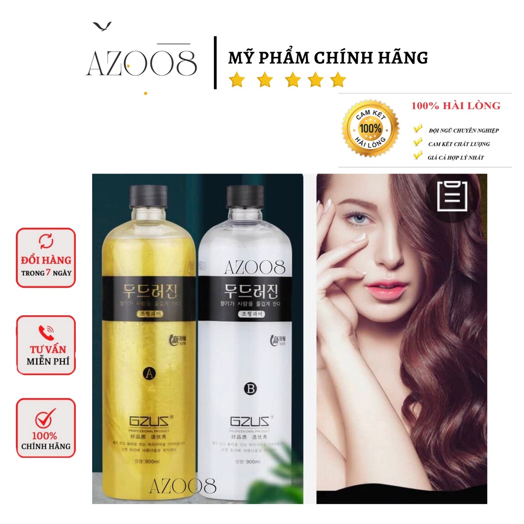 Uốn lạnh gel vàng gzus, gel uốn lanh không mùi cao cấp gzus hàn quốc 900mlx2 az.pro uốn xù mì, uốn tóc nam, uốn ấm