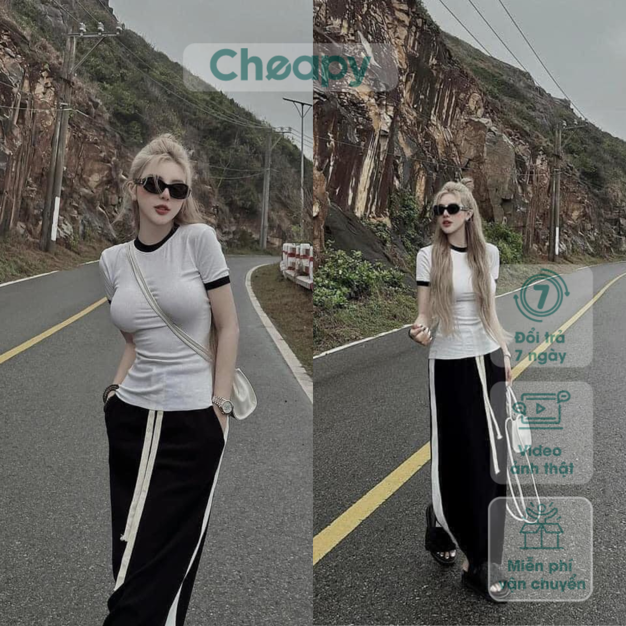 Set áo thun bozip quần suông kẻ sọc Mai Phương Bùi set áo ôm phối quần sọc viền ôm body đi chơi đi hẹn hò c1330