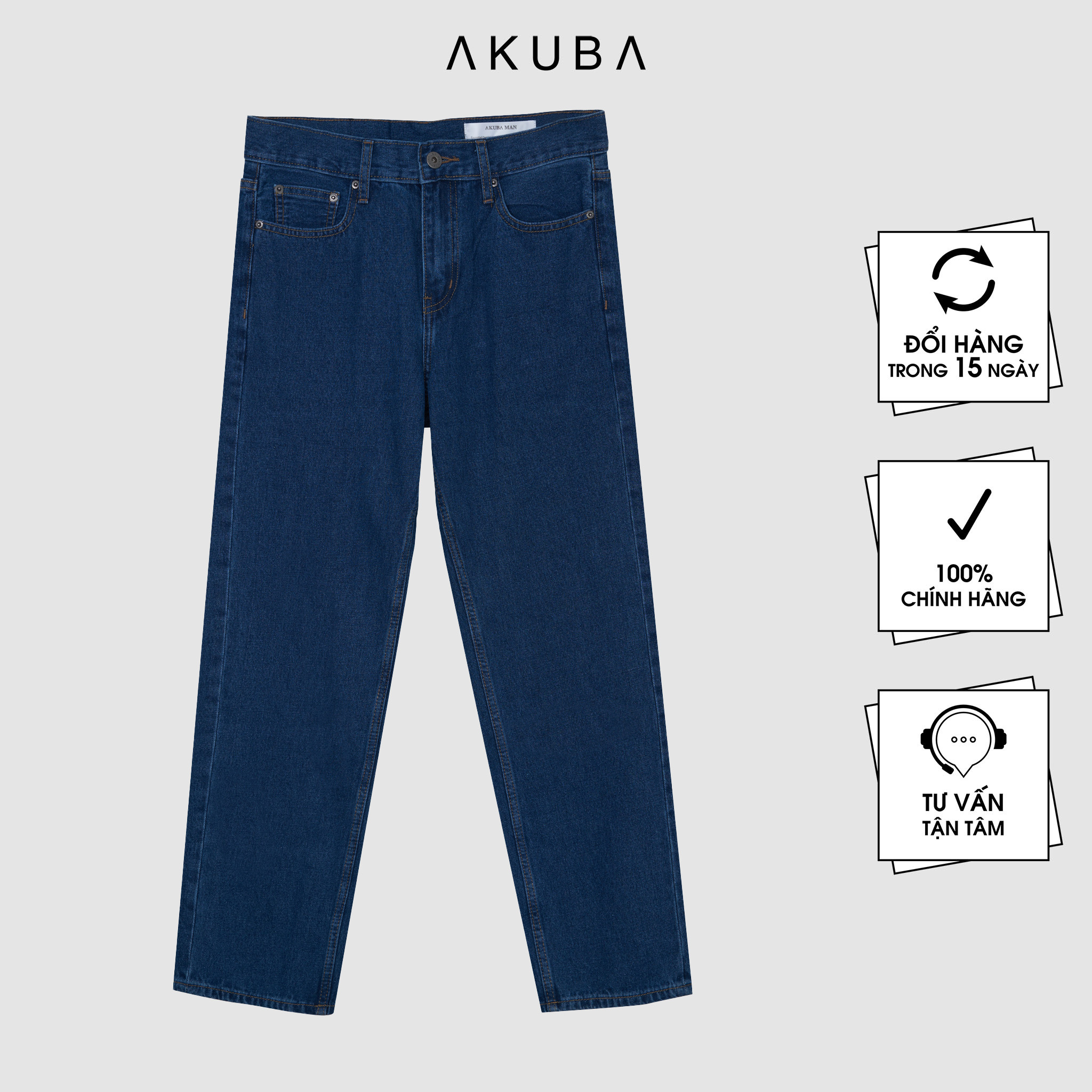 Quần Jeans nam dài Akuba form reugular, dáng quần baggy ống đứng 01D0137