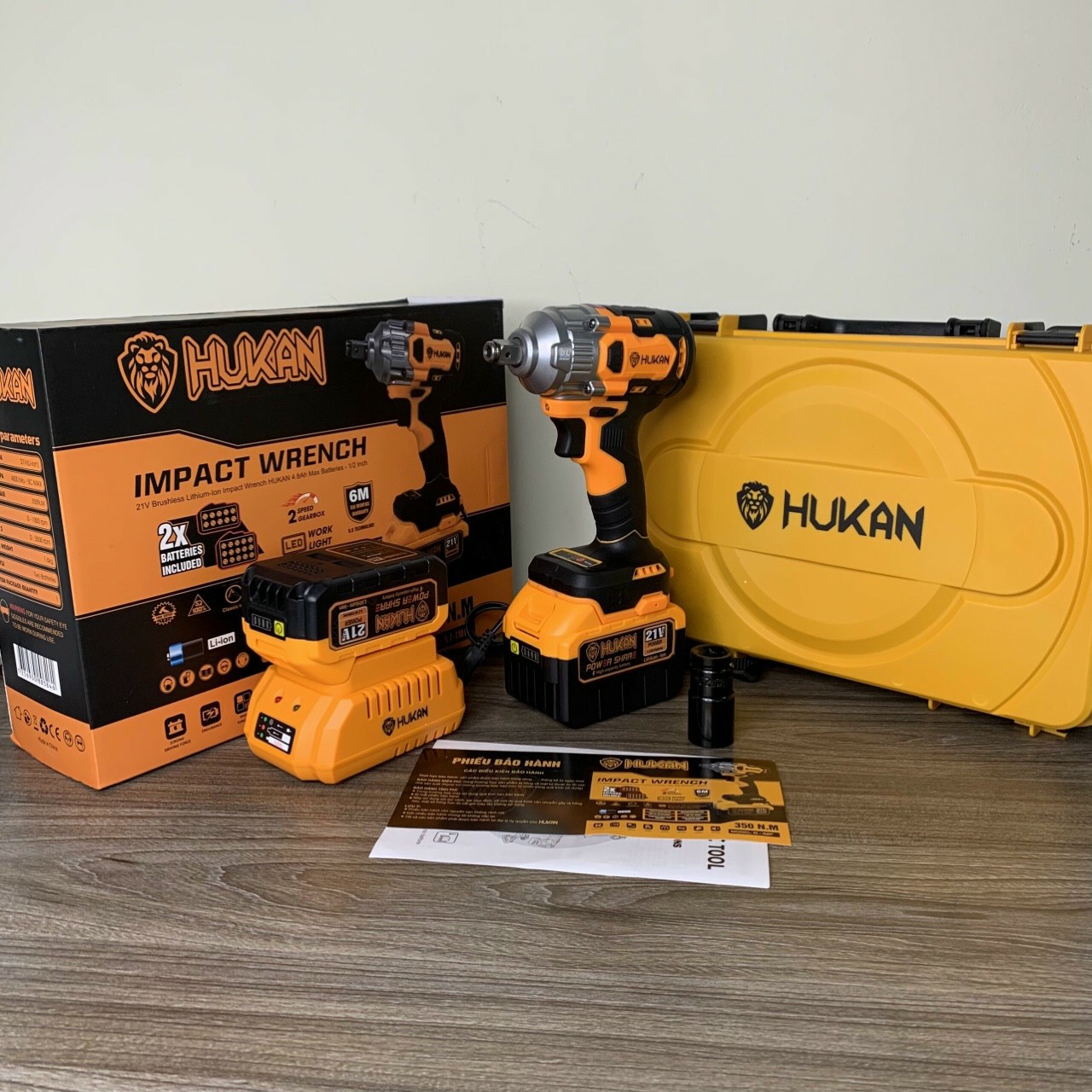Máy bắn bulong x1 imp hukan kèm 1 pin 15 cell 1 pin 10 cell, đầu 2 trong 1