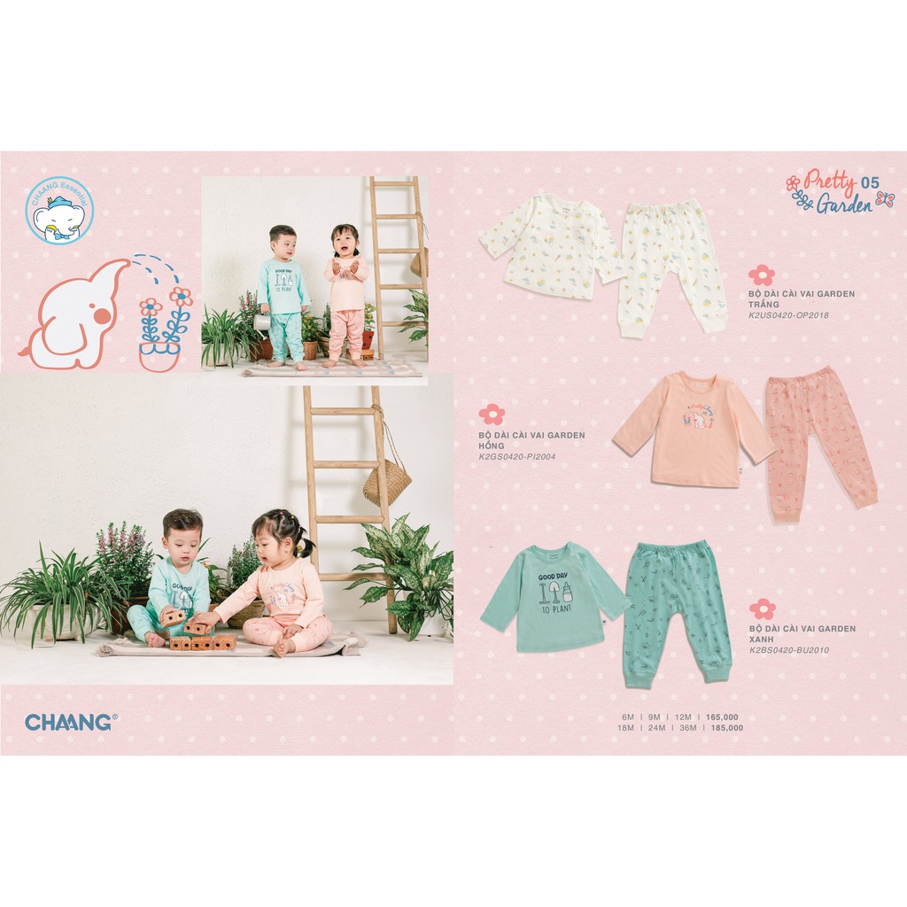 Bộ áo dài tay quần dài cúc vai Garden Chaang