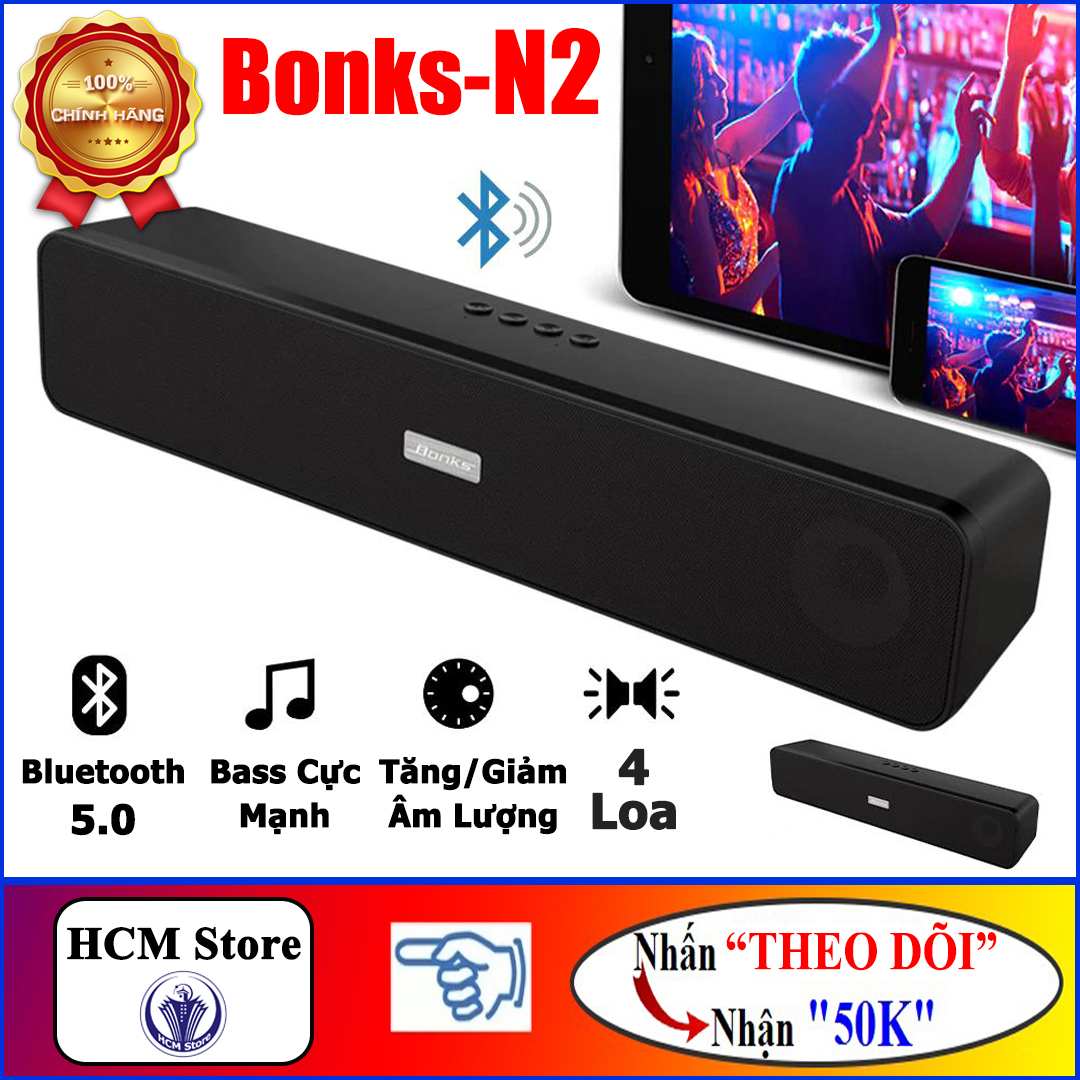 Loa Bluetooth 5.0 Bonks N2 Bass Cực mạnh, Âm vòm 6D kết hợp 4 Loa in 1, pin trâu