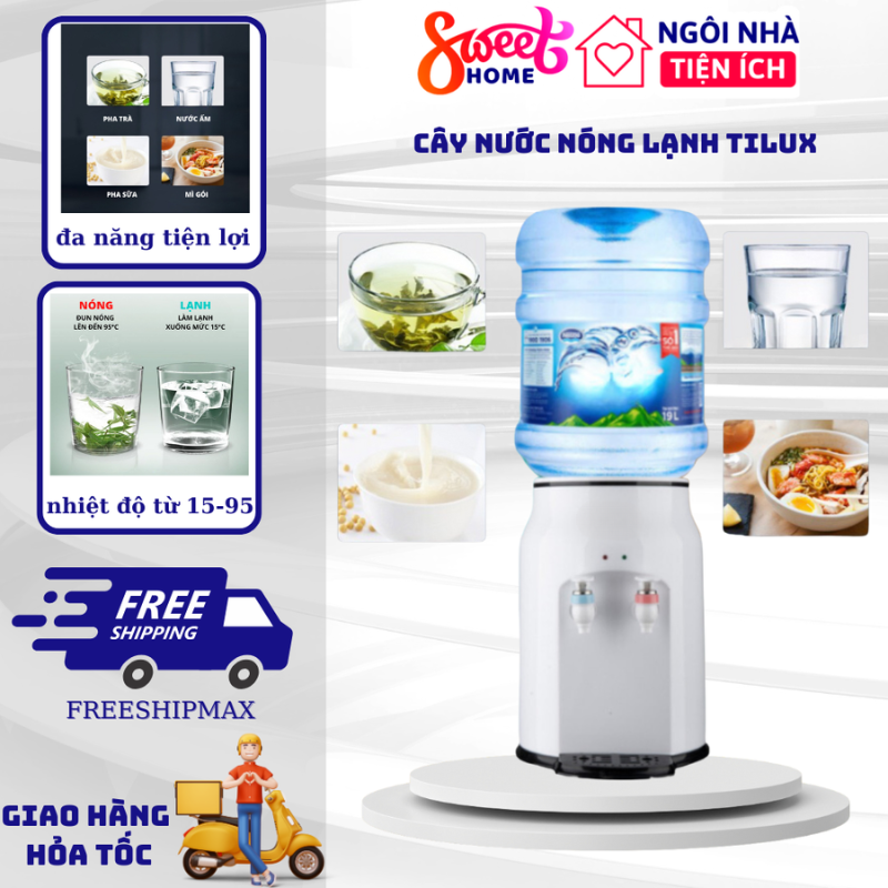 Cây nước nóng lạnh chính hãng Tilux để bàn bình nước nóng mini tiết kiệm điện 2 mức 10 và 95 độ C an toàn tiện lợi