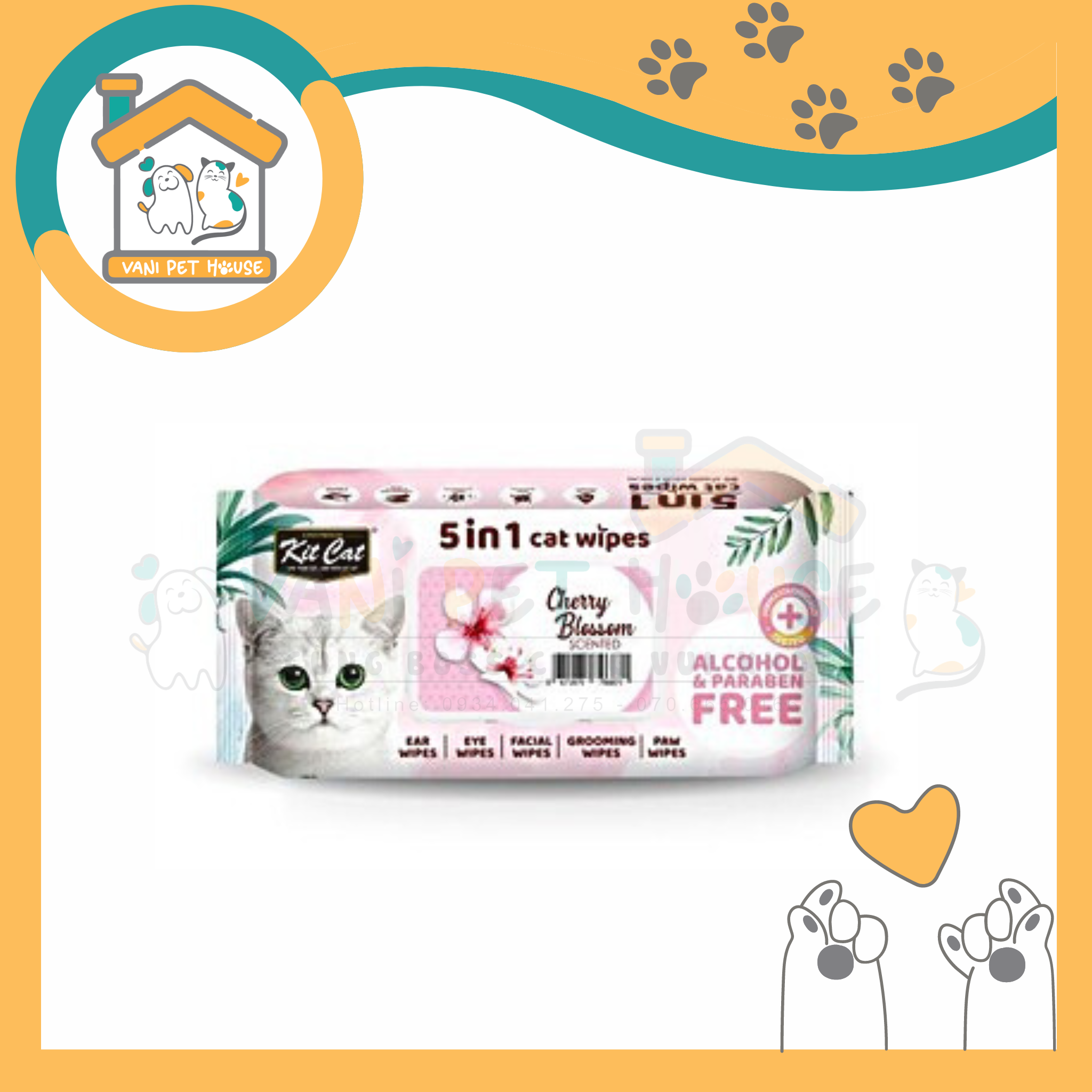 Khăn ướt cao cấp Kitcat khử mùi kháng khuẩn cho mèo