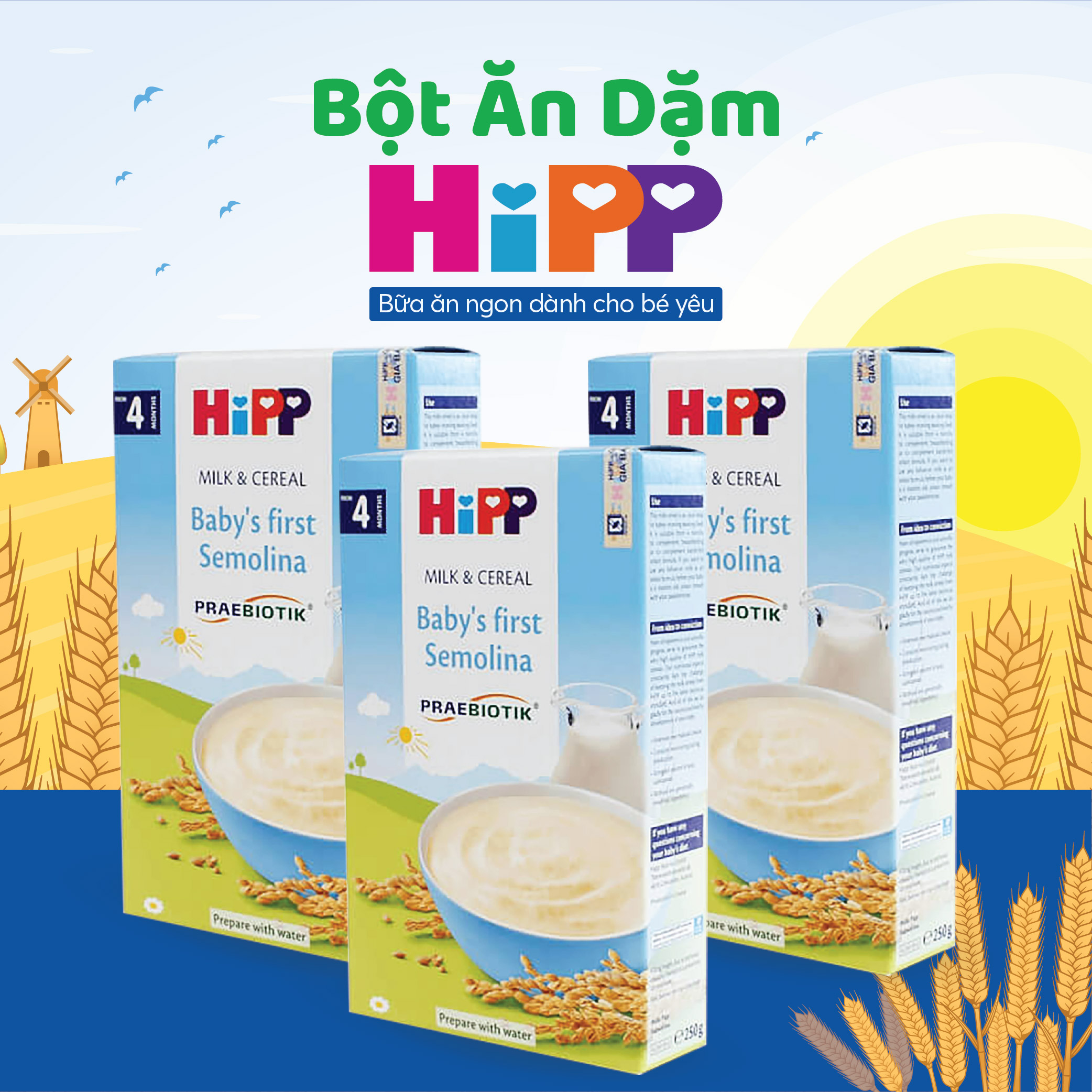 Bột sữa DD HiPP bổ sung Praebiotik - Bột ăn dặm khởi đầu Semolina 250g
