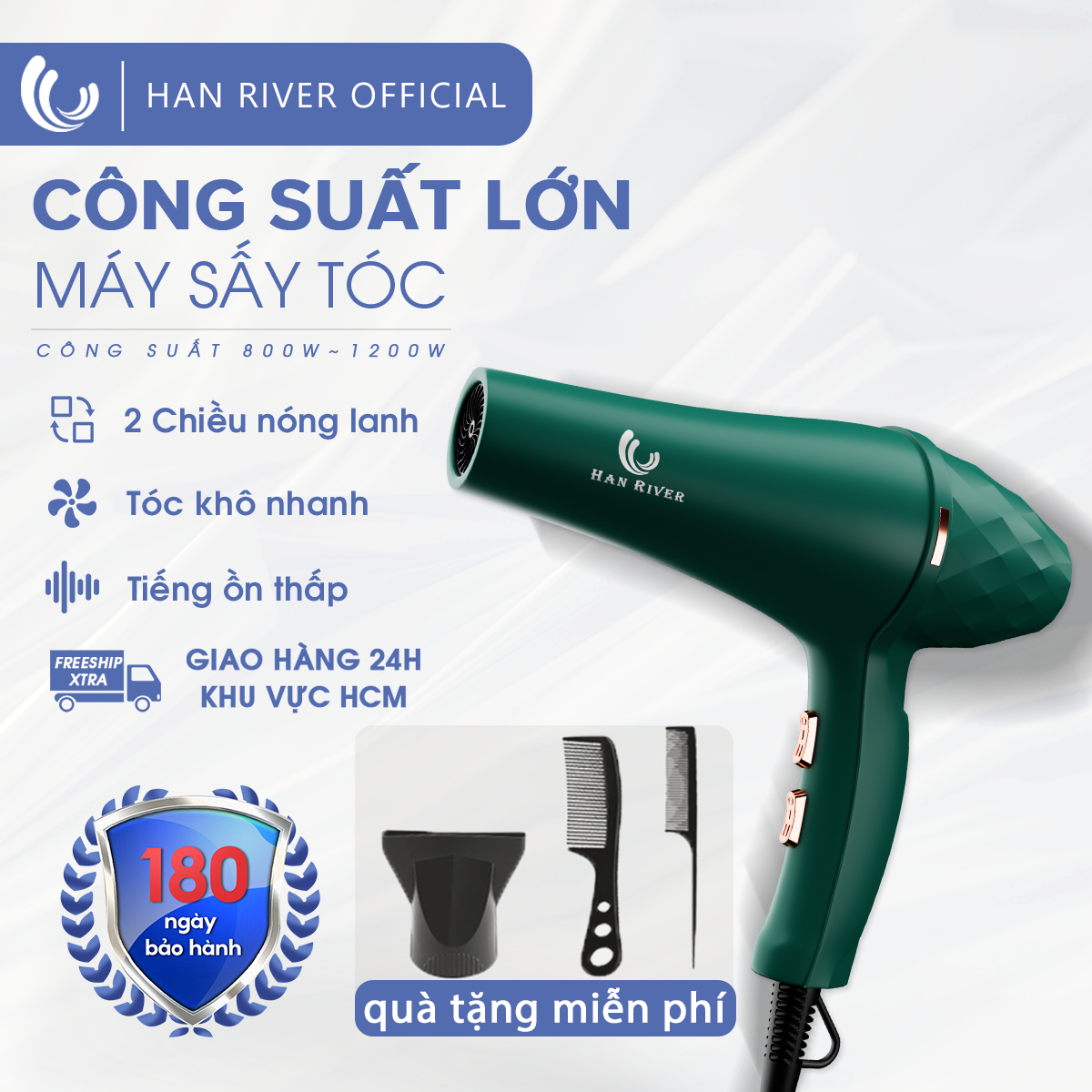 HAN RIVER Máy Sấy Tóc Nóng Và Lạnh Gió | Công Suất Cao 800W | Sấy Khô Nhanh Chăm Sóc Tóc | Thiết Kế Tiếng Ồn Thấp Máy Sấy Tóc 2 Chiều Nóng Lạnh