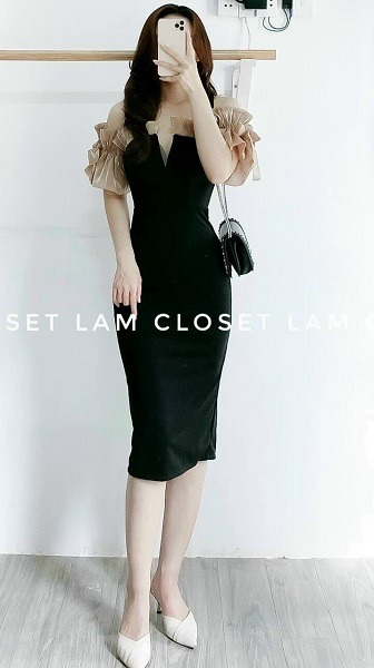 [HCM]Đầm ôm body bẹt vai cao cấp có mút hai màu ( màu trắng và màu be )