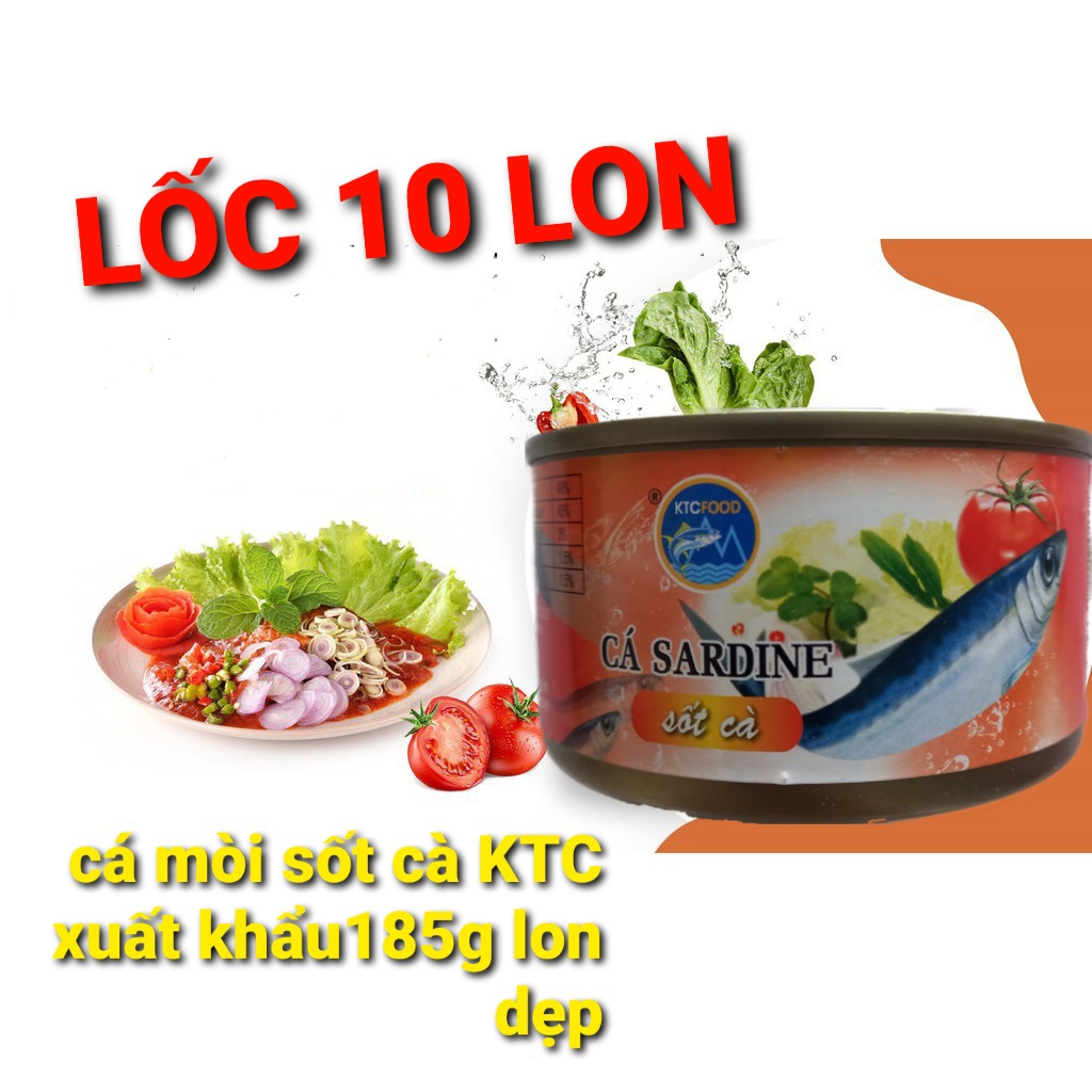 [HCM]Lốc 10 lon dẹp Cá Sardine sốt cà xuất khẩu KTC 185g/lon (loại mới)