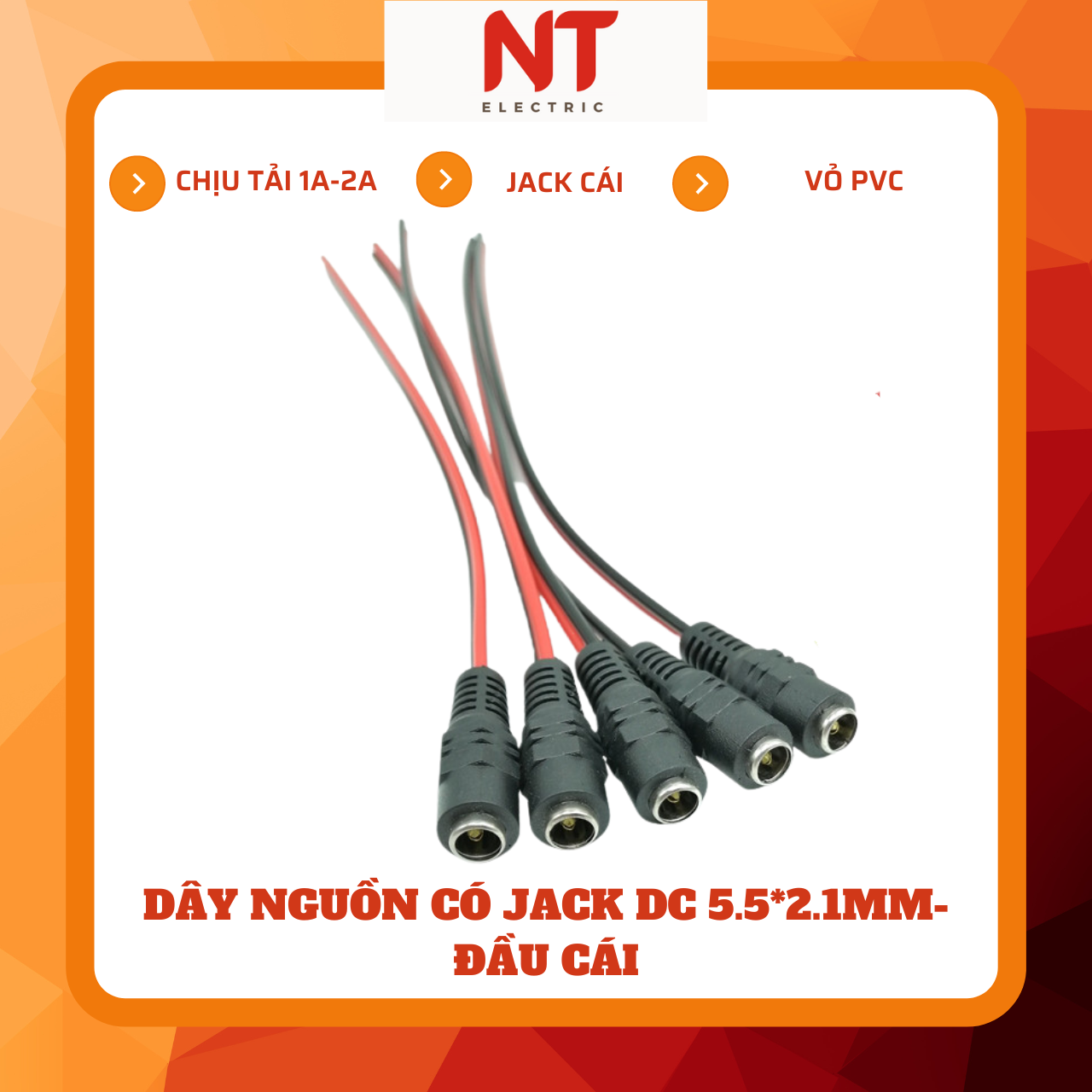 Dây nguồn có jack dc 5.5*2.1mm, đầu cái
