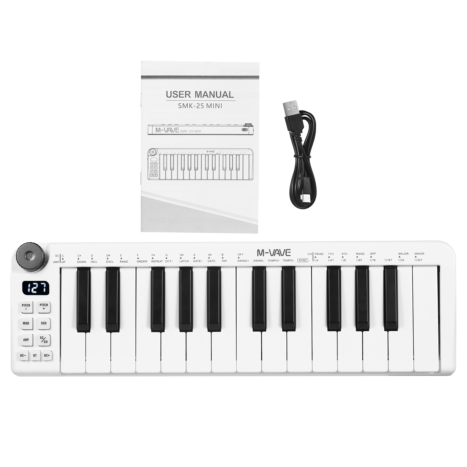 M-VAVE SMK-25mini Bàn phím MIDI có thể sạc lại 25-key Midi kiểm soát bàn phím USB xách tay nhỏ bàn phím Bộ điều khiển MIDI với 25 vận tốc phím nhạy cảm 1 núm