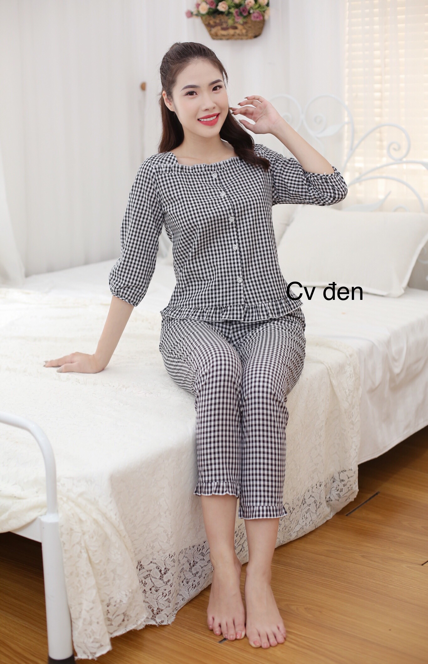 Quần áo mặc nhà,đồ bộ nữ kẻ đen phong cách
