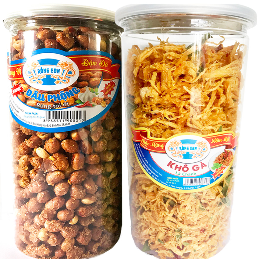 [HCM][TẾT] Khô Gà Lá Chanh 250Gram -  Đậu Phộng Tỏi Ớt 500Gram Thương Hiệu RỒNG CON - Đồ ăn vặt