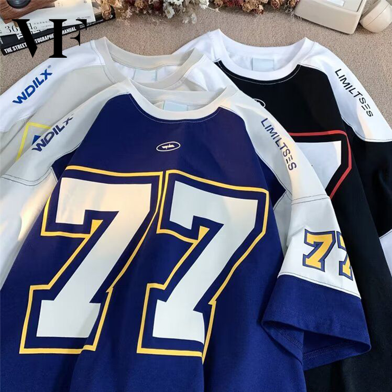 VFASION Áo bóng đá Áo thun oversized M-3XL cổ tròn Bình thường và phóng khoáng in retro Mỹ