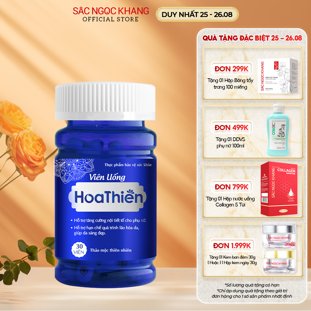 Viên uống cân bằng nội tiết tố nữ Hoa Thiên [hộp 30v] bí quyết trẻ đẹp từ bên trong