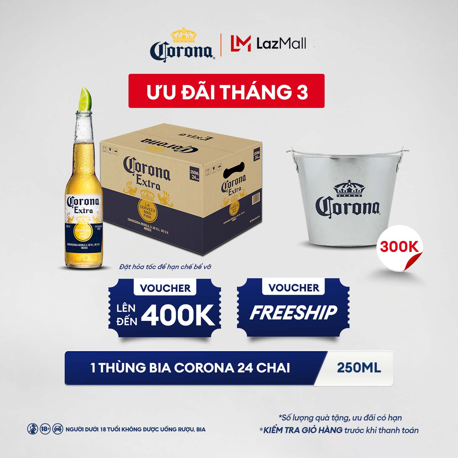 Thùng 24 Chai Bia Corona Extra Nhập Khẩu (250ml/chai)