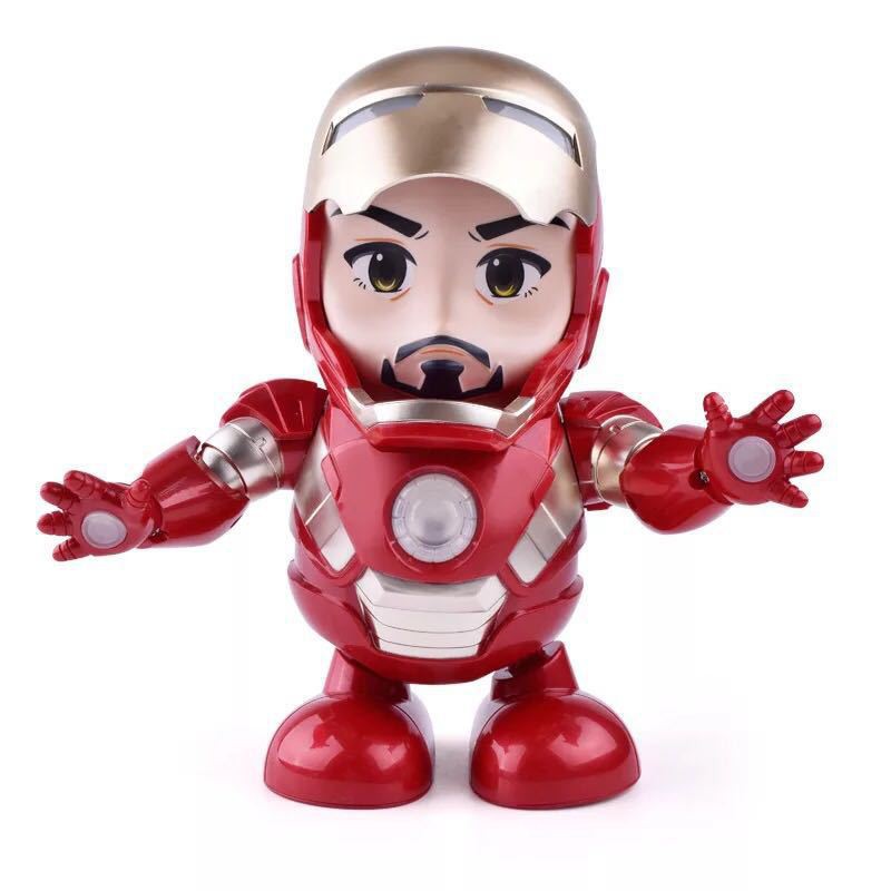 Đồ chơi robot Iron Man người sắt nhảy múa vui nhộn theo nhạc, có đèn Led, chất liệu ABS an toàn cho bé - Time365