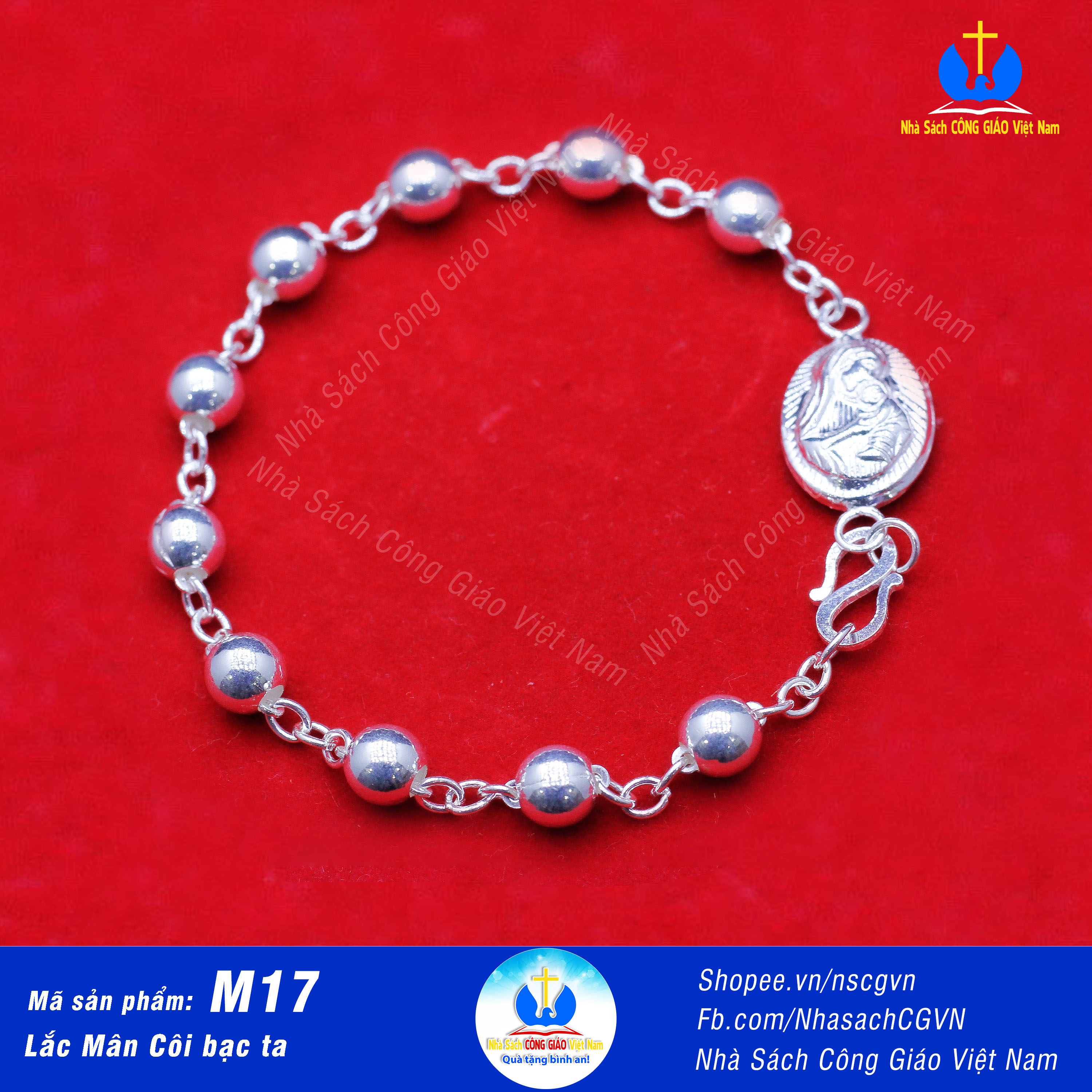 Vòng Mân Côi - Lắc tràng hạt bạc ta mặt Đức Mẹ M17