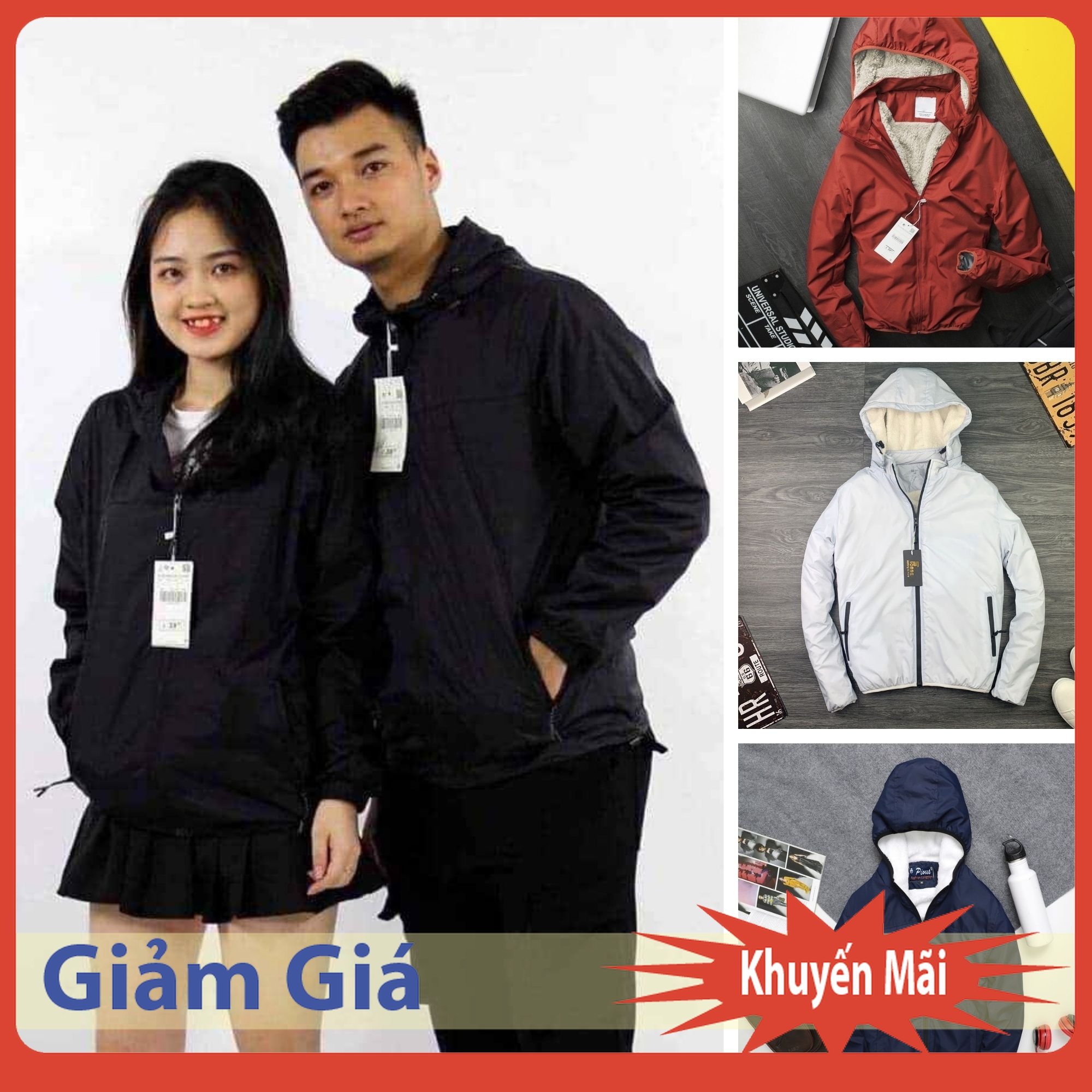 Áo Gió Nam Nữ Lót Lông  Cao Cấp Dày Dặn Không Rụng Lông Vải Dù Chống Gió Chống Nước Giữ Nhiệt Túi Có Khóa Kéo Mũ Rộng