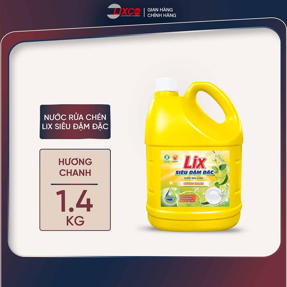Nước rửa chén LIX siêu đậm đặc hương chanh 1.4kg, gel rửa bát sạch bóng vết dầu mỡ NC142 - Lixco Việt Nam