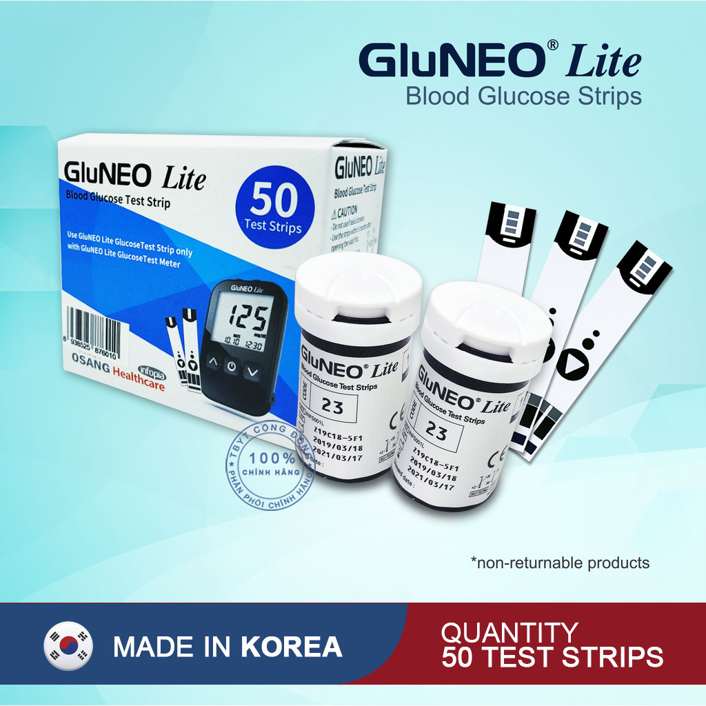 Que thử đường huyết GluNeo lite hộp 25 Test + Tặng 50 kim chích máu