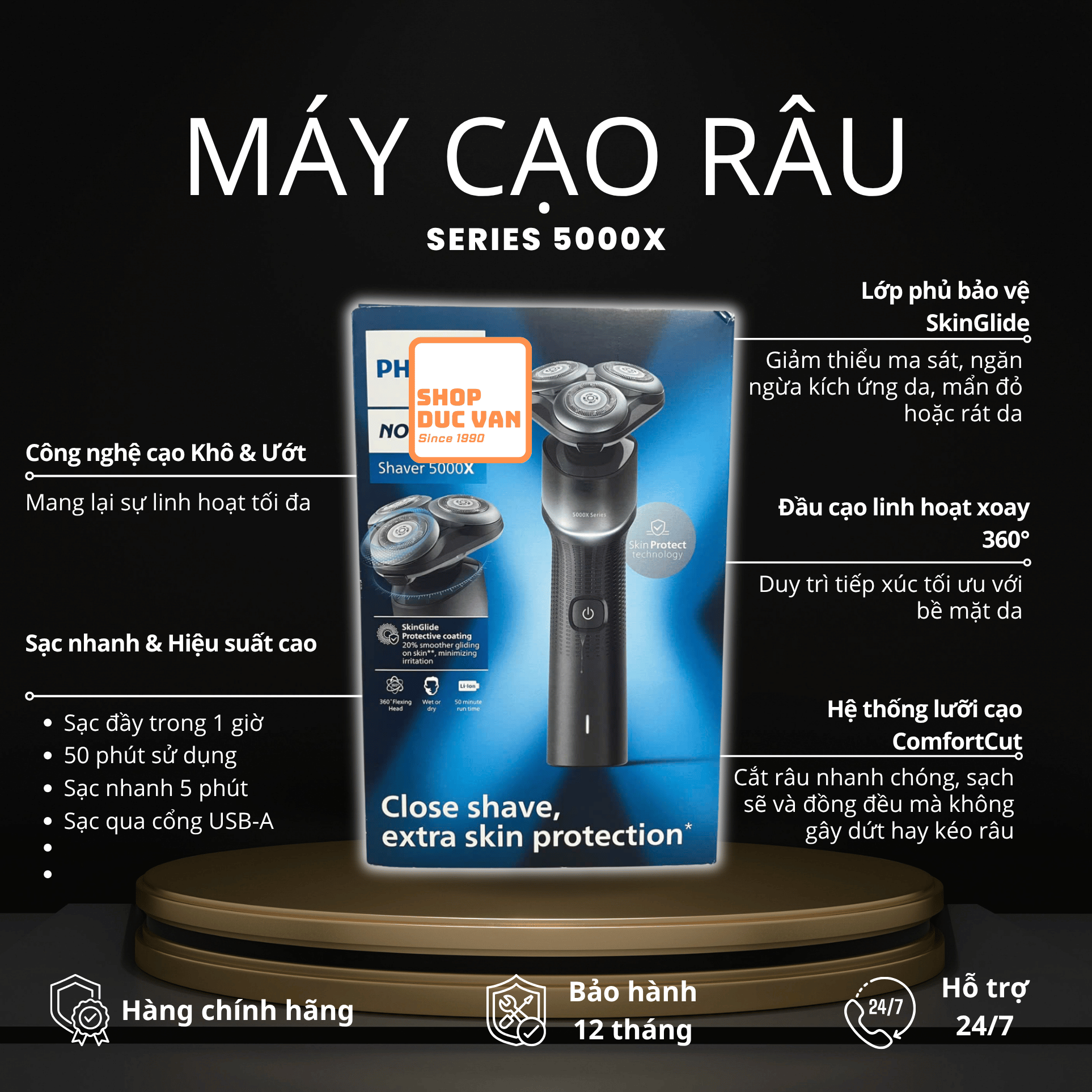 Máy Cạo Râu Philips Norelco 5000X X5004/84 - Máy Cạo Râu Khô Và Ướt Tự Động Xoay 360 Độ, Công Nghệ SkinGlide Bảo Vệ Da Giảm Kích Ứng [ Shop Duc Van ]
