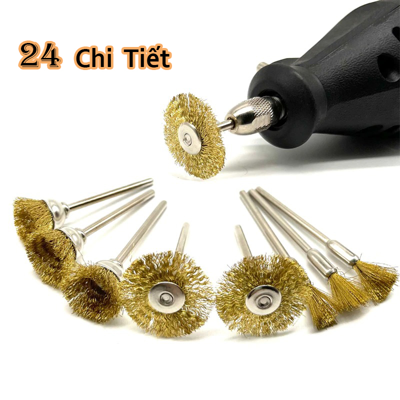 24 bàn chải đồng dùng máy mài dây thép kim loại đánh bóng loại bỏ rỉ sét đánh supap lốc máy