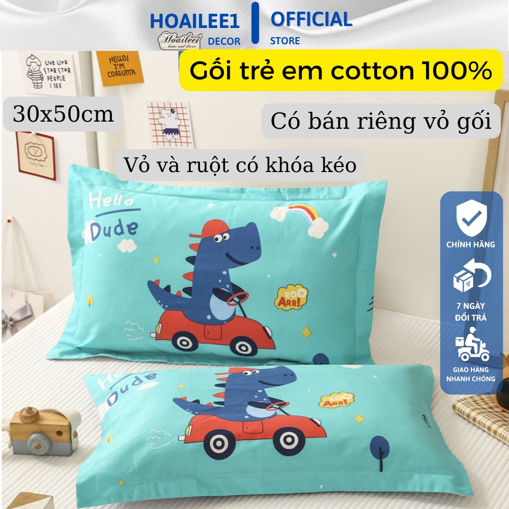 Gối trẻ em vỏ gối cottong nhiều hình siêu dễ thương an toàn cho bé kích thước 30x50cm