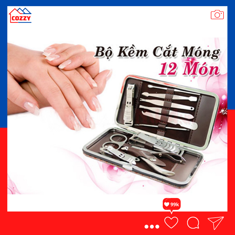 Bộ bấm móng tay 12 món dụng cụ bấm móng tay kiềm cắt móng cao cấp bằng thép không gỉ kèm hộp Cozzy house